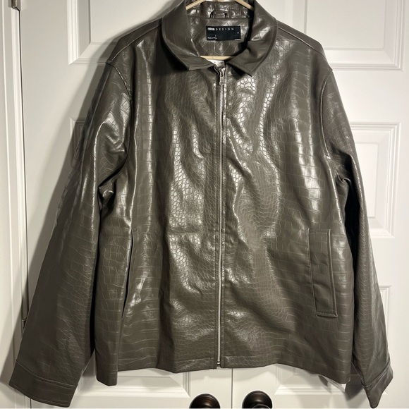 NEW ASOS DESIGN Harrington Faux Leather Jacket Men’s Size Extra Large Gray - Picture 1 of 7